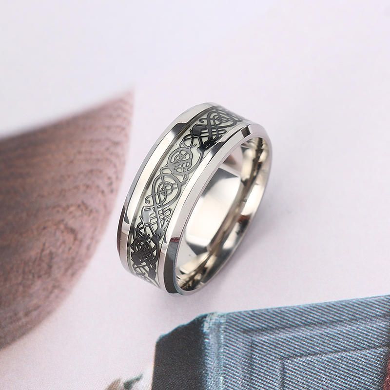 Moda Luminoso Anillo De Dedo De Acero Inoxidable Patrón De Dragón Regalo Punk Para Hombres