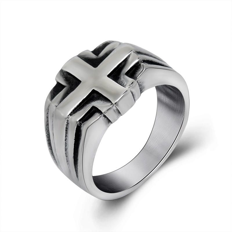 Moda Vintage Punk Cross Hombre Anillo De Acero De Titanio Joyería De Acero Inoxidable Para Hombre