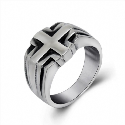 Moda Vintage Punk Cross Hombre Anillo De Acero De Titanio Joyería De Acero Inoxidable Para Hombre