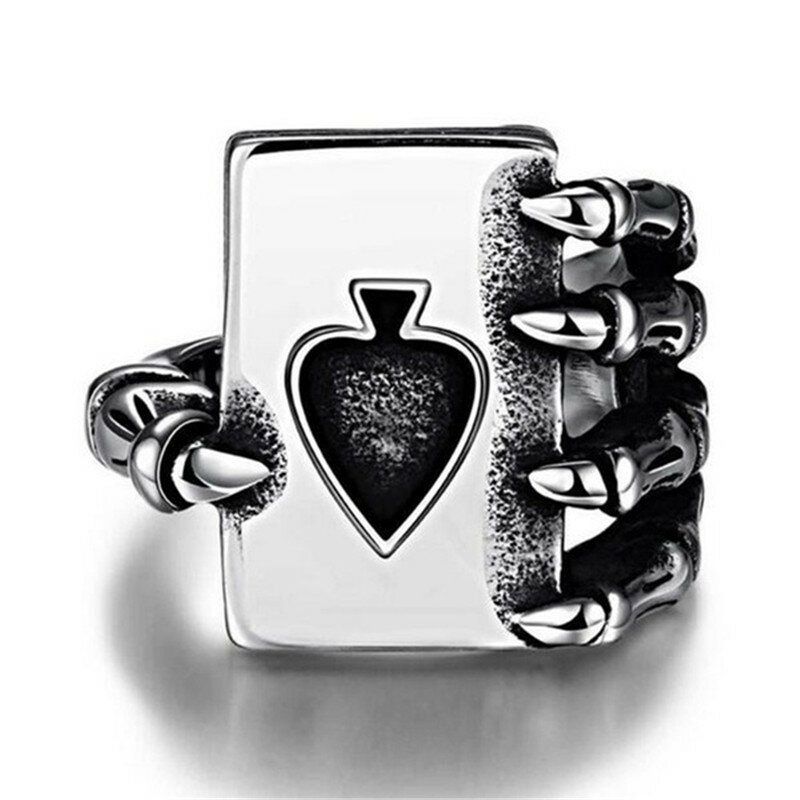 Punk Vintage Acero Inoxidable Poker A Rings Trends Eagle Claw Skull Ring Claw Playing Card Ring Para Hombres