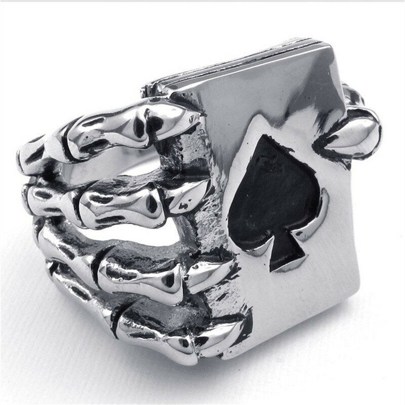 Punk Vintage Acero Inoxidable Poker A Rings Trends Eagle Claw Skull Ring Claw Playing Card Ring Para Hombres