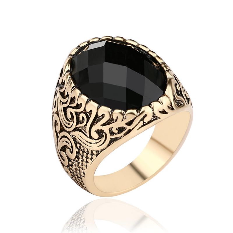 Retro Classic Black Gem Jewelry Exquisito Tallado Totem Geometry Anillo De Hombre