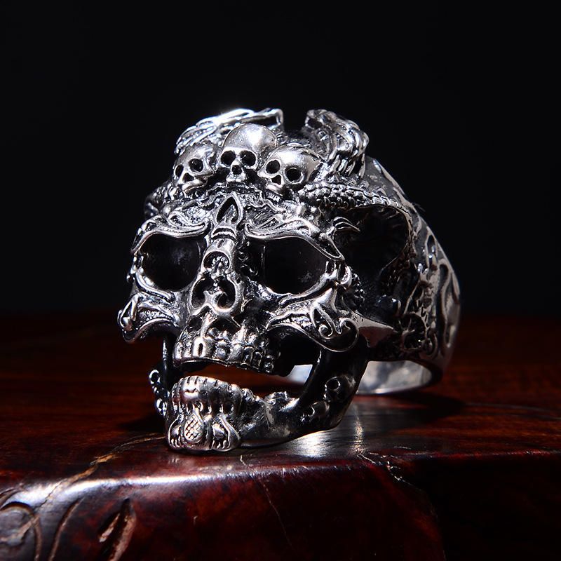 Retro Domineering Finger Faucet Hand Dragon Pattern Anillo De Calavera De Dragón Doble