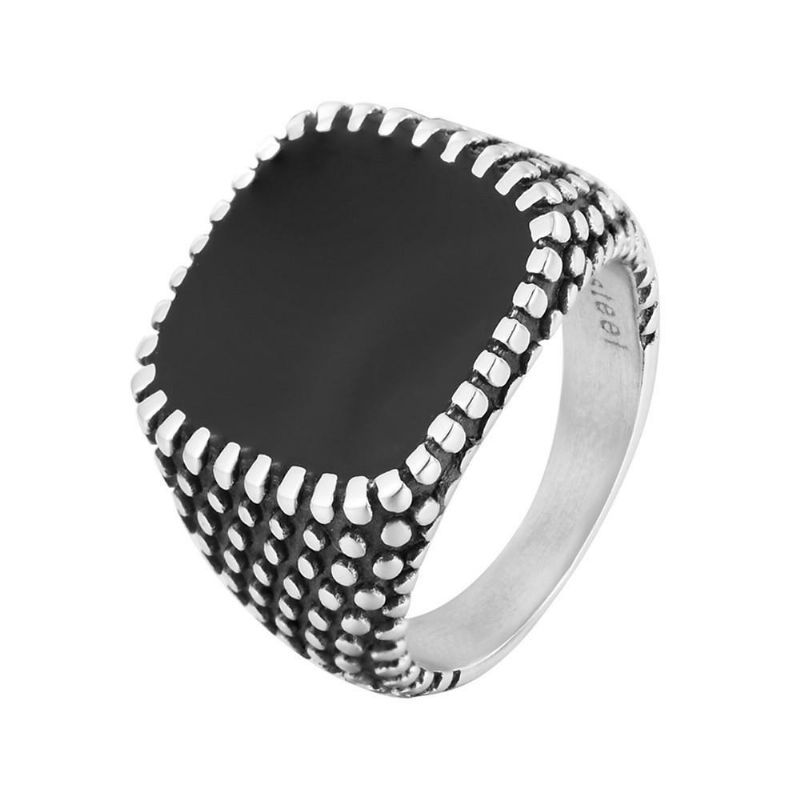 Retro Drops Ring Polka Dot Square Anillo De Acero Inoxidable Para Hombres Joyas Para Hombres Con Estuche