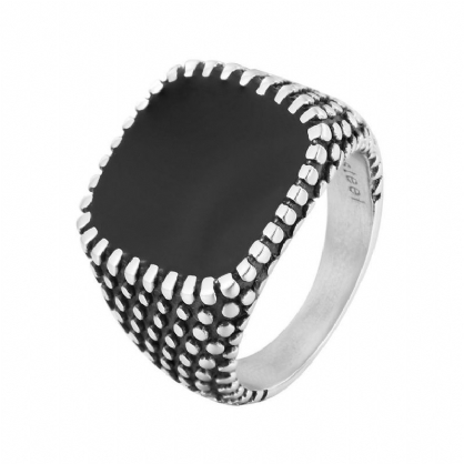 Retro Drops Ring Polka Dot Square Anillo De Acero Inoxidable Para Hombres Joyas Para Hombres Con Estuche