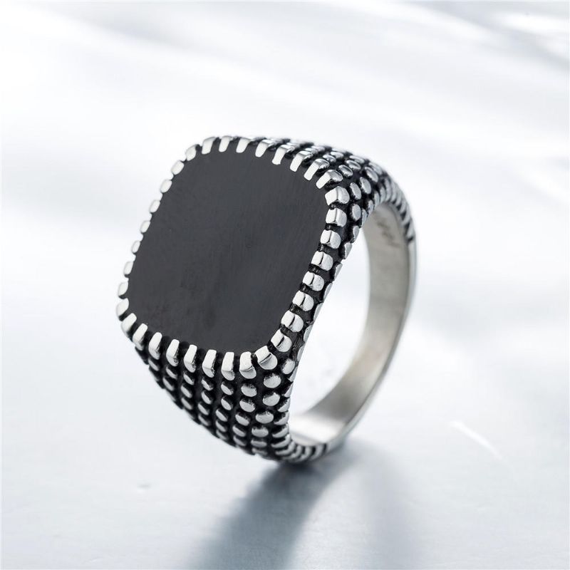 Retro Drops Ring Polka Dot Square Anillo De Acero Inoxidable Para Hombres Joyas Para Hombres Con Estuche