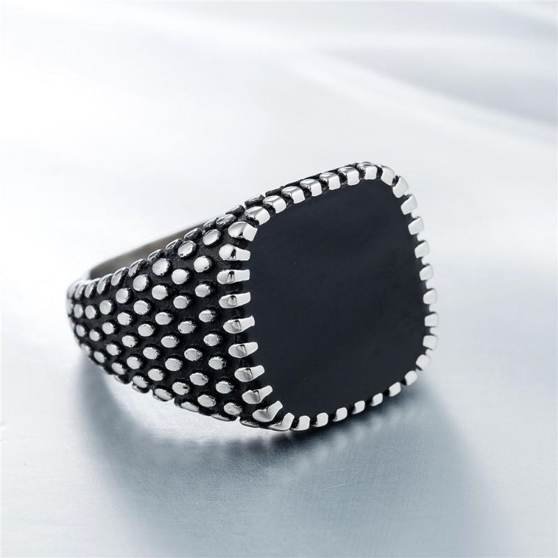 Retro Drops Ring Polka Dot Square Anillo De Acero Inoxidable Para Hombres Joyas Para Hombres Con Estuche