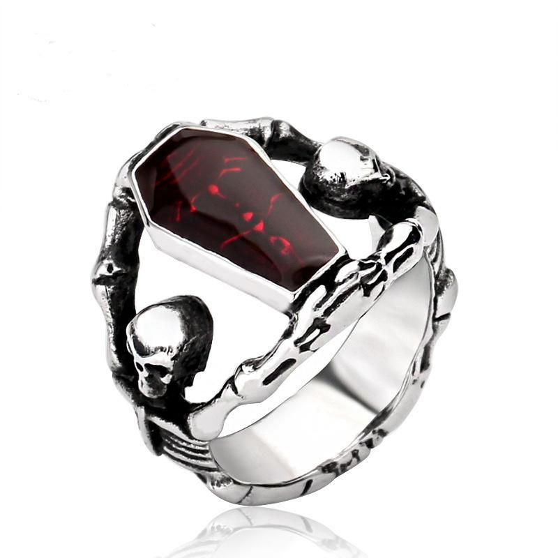 Retro Gothic Titanium Steel Men Ring Vampire Coffin Punk Regalo De Halloween Para Hombres