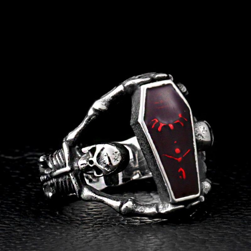 Retro Gothic Titanium Steel Men Ring Vampire Coffin Punk Regalo De Halloween Para Hombres