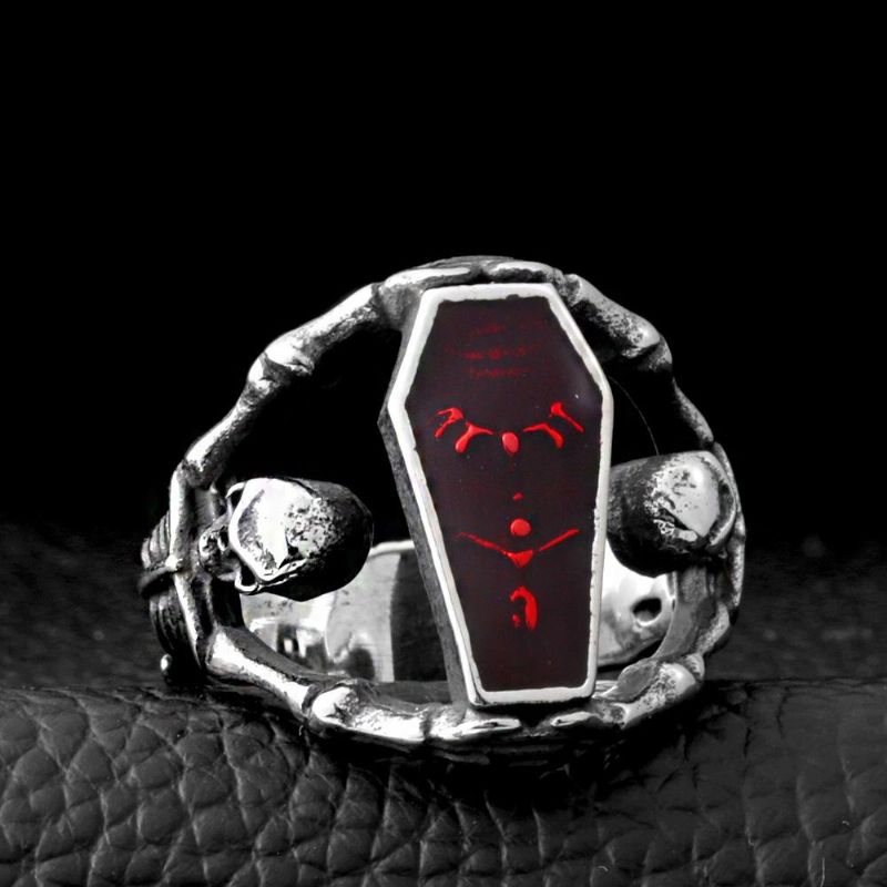 Retro Gothic Titanium Steel Men Ring Vampire Coffin Punk Regalo De Halloween Para Hombres