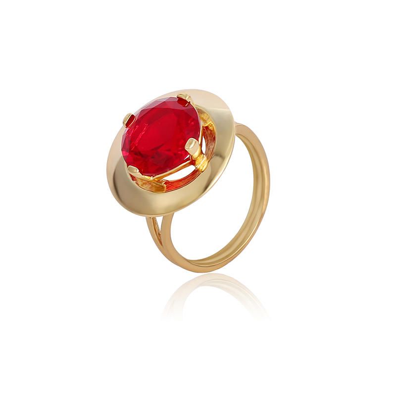 Ruby Crystal Chapado En Oro Cobre Fino Elegante Anillo De Dedo Joyería Fina Para Mujer