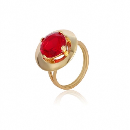 Ruby Crystal Chapado En Oro Cobre Fino Elegante Anillo De Dedo Joyería Fina Para Mujer