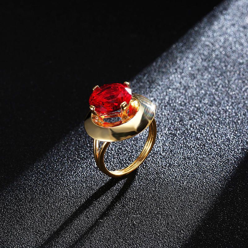 Ruby Crystal Chapado En Oro Cobre Fino Elegante Anillo De Dedo Joyería Fina Para Mujer