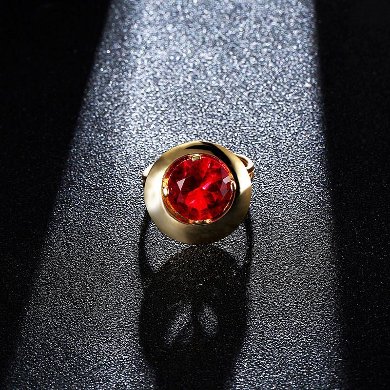 Ruby Crystal Chapado En Oro Cobre Fino Elegante Anillo De Dedo Joyería Fina Para Mujer