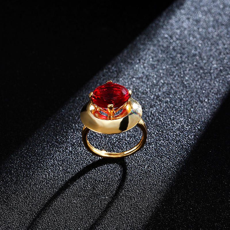 Ruby Crystal Chapado En Oro Cobre Fino Elegante Anillo De Dedo Joyería Fina Para Mujer