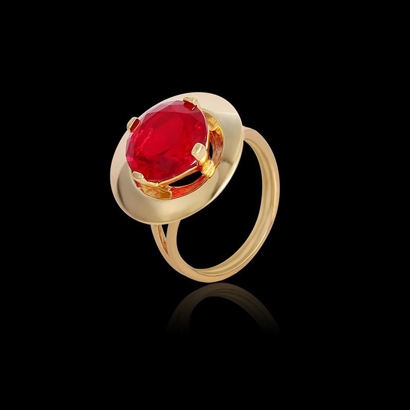 Ruby Crystal Chapado En Oro Cobre Fino Elegante Anillo De Dedo Joyería Fina Para Mujer