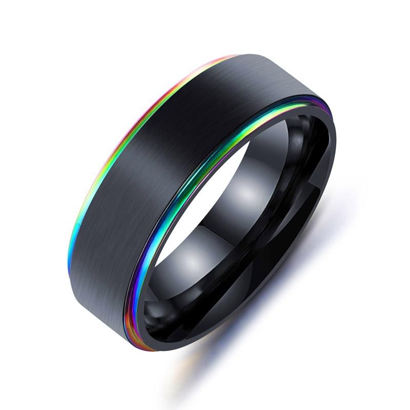 Trendy Black Titanium Steel Simple Style Chapado En Colores Hombres Anillo De Dedo Regalo Del Día De San Valentín