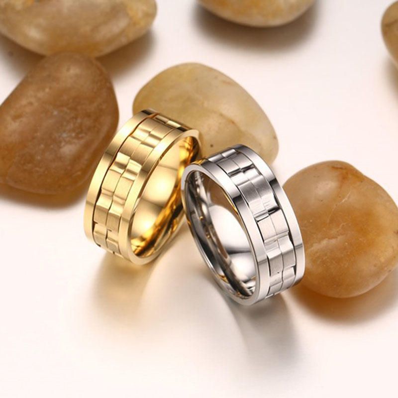 Trendy Golden Gear Ring Anillos Giratorios De Acero Inoxidable De Color Plateado Para Hombres