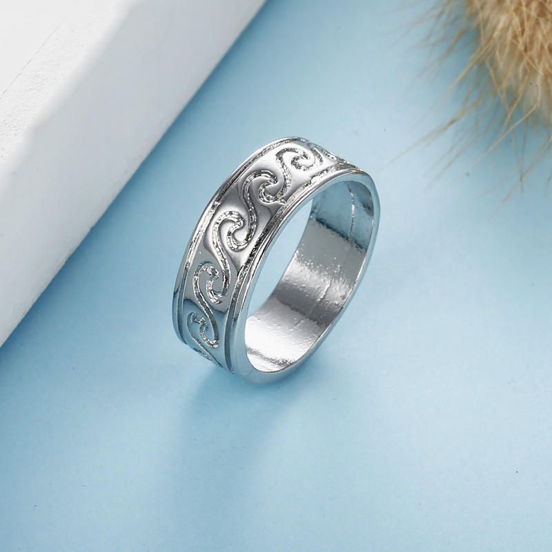 Vinatge Anillo De Dedo Plata Antigua Patrón Grabado Simple Anillos De Onda Joyería Étnica Para Mujeres Hombres