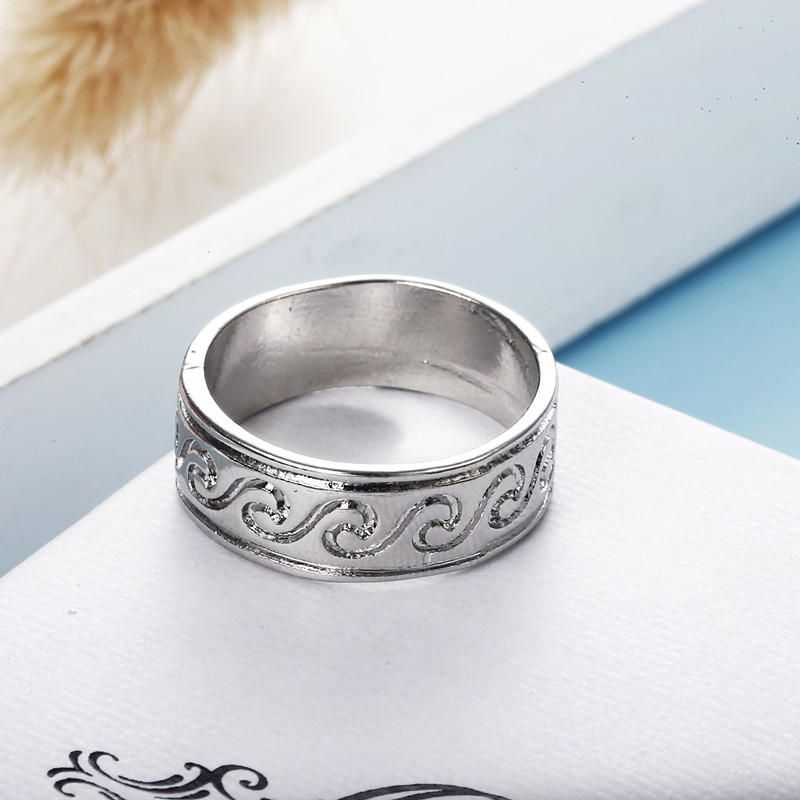 Vinatge Anillo De Dedo Plata Antigua Patrón Grabado Simple Anillos De Onda Joyería Étnica Para Mujeres Hombres