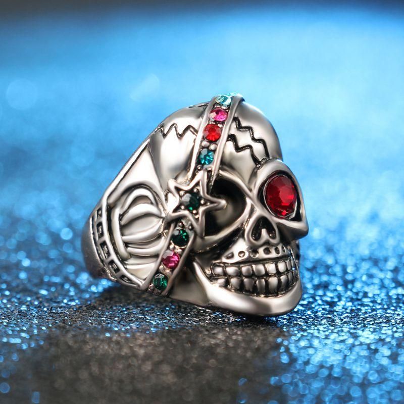 Vintage Halloween Men Jewelry Skull Head Punk Anillo De Diamantes De Imitación Multicolor Para Hombres