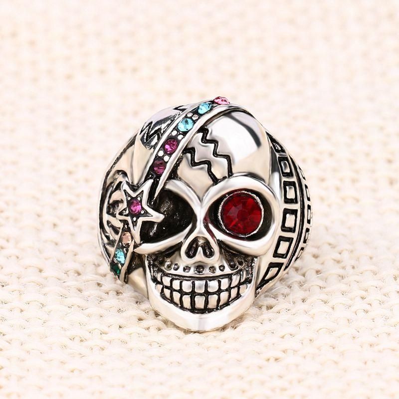 Vintage Halloween Men Jewelry Skull Head Punk Anillo De Diamantes De Imitación Multicolor Para Hombres