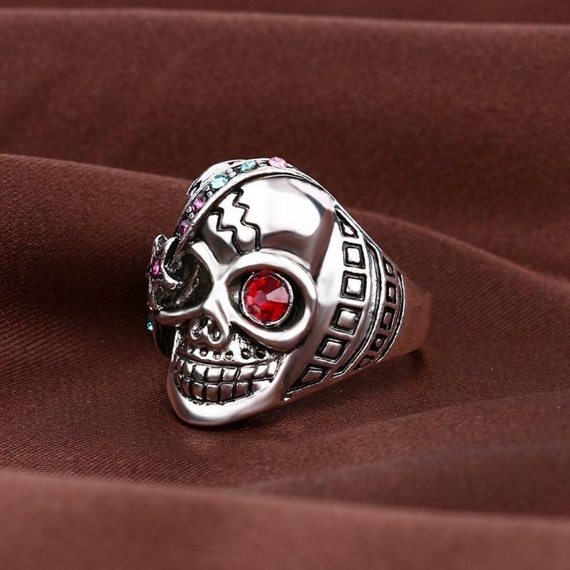 Vintage Halloween Men Jewelry Skull Head Punk Anillo De Diamantes De Imitación Multicolor Para Hombres