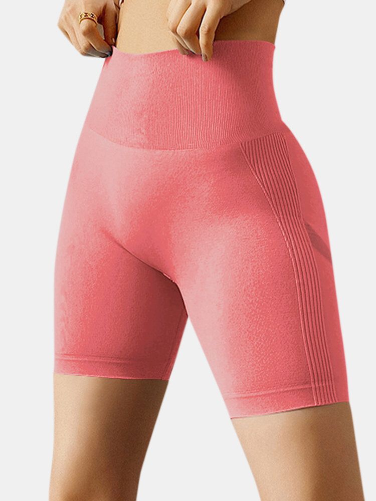 Legging Corto De Yoga Deportivo De Cintura Alta Transpirable Con Levantamiento De Cadera Liso Para Mujer