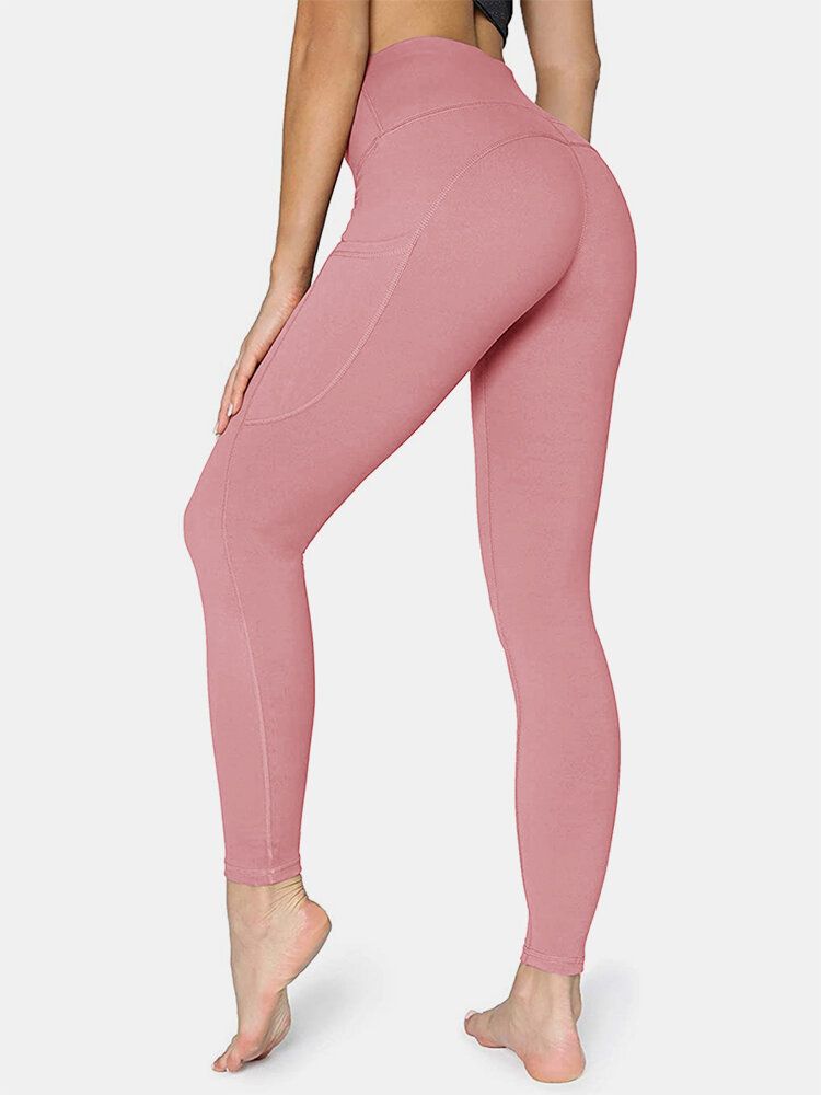 Legging De Yoga Deportivo De Levantamiento De Cadera Con Bolsillo Lateral De Color Sólido Para Mujer