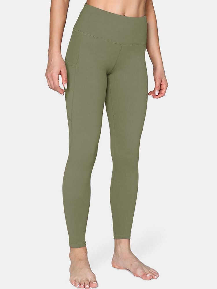 Legging De Yoga Deportivo De Levantamiento De Cadera Con Bolsillo Lateral De Color Sólido Para Mujer