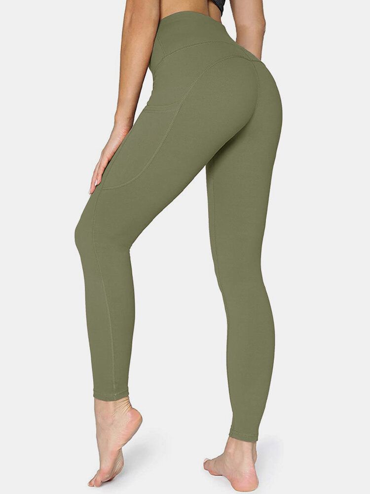 Legging De Yoga Deportivo De Levantamiento De Cadera Con Bolsillo Lateral De Color Sólido Para Mujer