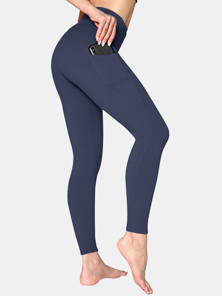 Legging De Yoga Deportivo De Levantamiento De Cadera Con Bolsillo Lateral De Color Sólido Para Mujer