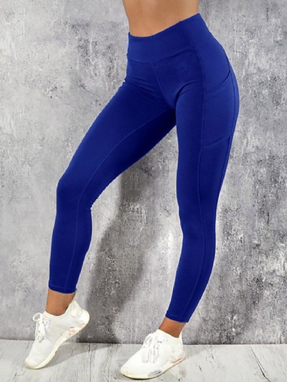 Leggings Ajustados Deportivos De Yoga De Bolsillo De Color Sólido Para Mujer