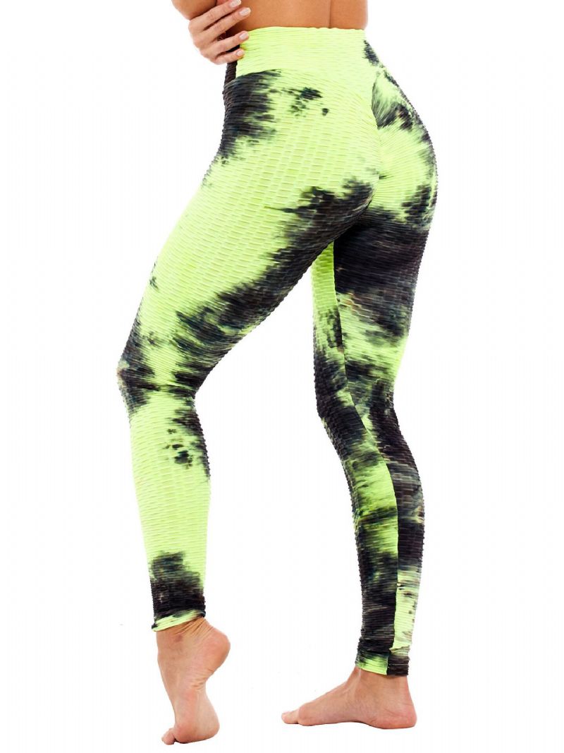 Leggings Casuales De Yoga Deportivos Ajustados De Cintura Alta Con Estampado Aleatorio Tie-dye Para Mujeres