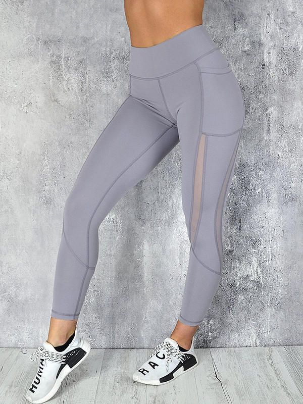 Leggings Delgados Deportivos Con Costuras De Malla Casual Para Correr Yoga