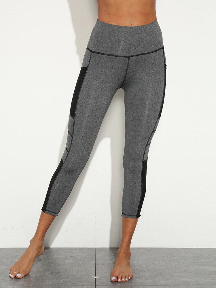 Leggings Deportivos De Yoga De Cintura Alta Con Bolsillo Lateral De Pespunte De Color Sólido Para Mujer