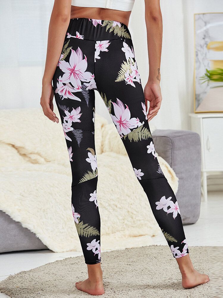 Leggings Deportivos De Yoga De Retazos De Malla Con Estampado Floral Para Mujer