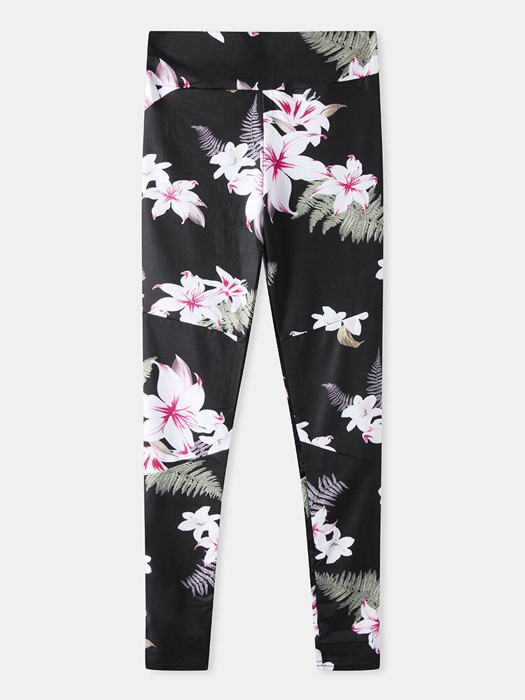 Leggings Deportivos De Yoga De Retazos De Malla Con Estampado Floral Para Mujer