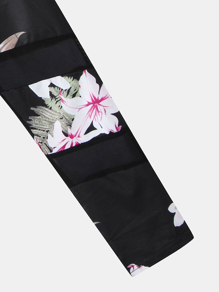 Leggings Deportivos De Yoga De Retazos De Malla Con Estampado Floral Para Mujer