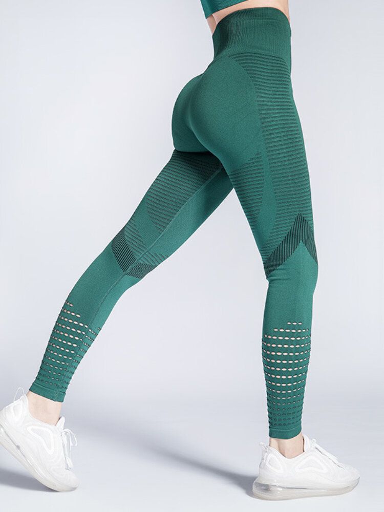 Leggings Elásticos De Cintura Alta Para Mujer Deportes Yoga Liso Levantamiento De Cadera