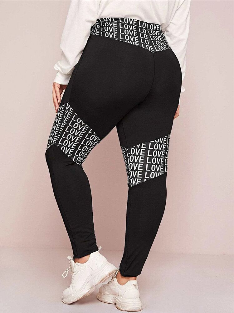 Leggings Informales Deportivos De Retazos Con Estampado De Alfabeto De Moda Para Mujer De Talla Grande