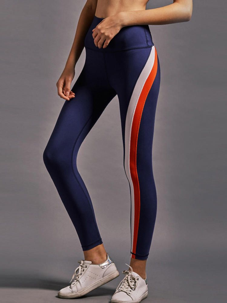 Leggings Para Correr De Cintura Elástica Alta Con Rayas Arcoíris Para Mujer