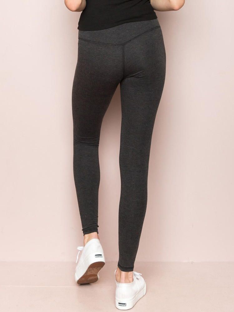 Pantalón De Punto Con Leggings De Cintura Alta Elásticos Sólidos Casuales