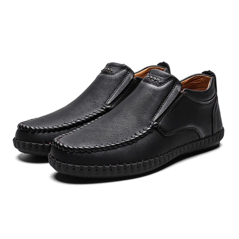 Costura Retro Zapatos Cómodos De Cuero Suave Informal De Negocios Oxfords