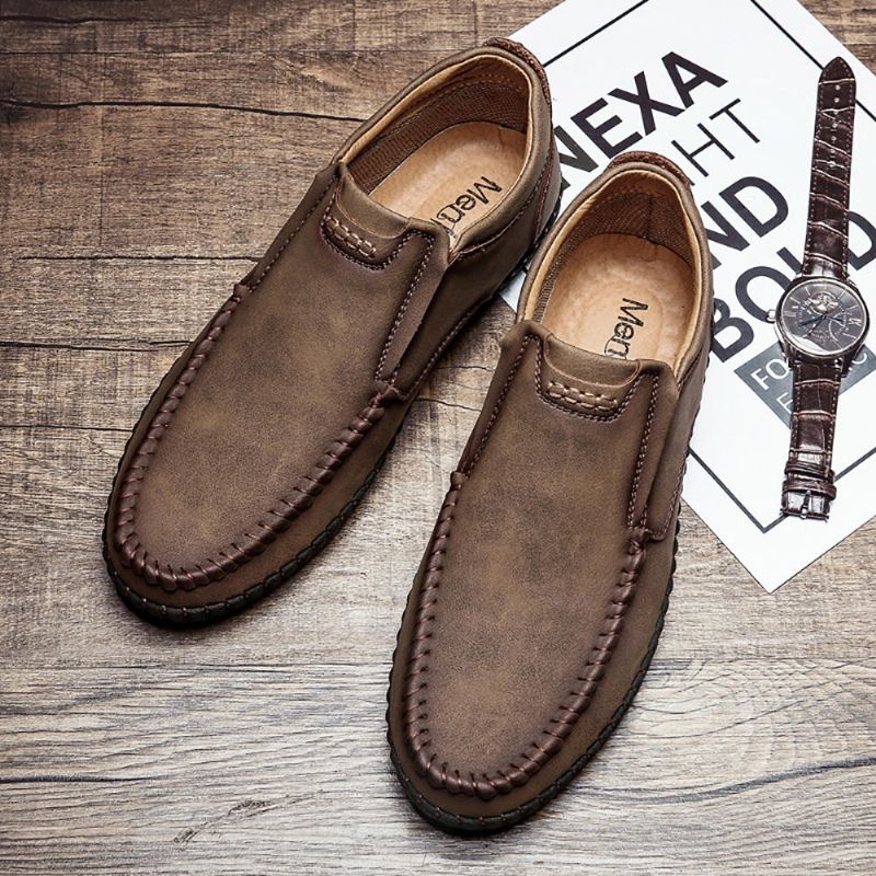 Costura Retro Zapatos Cómodos De Cuero Suave Informal De Negocios Oxfords