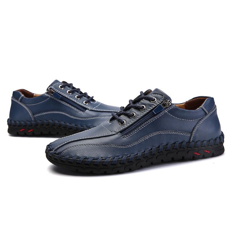 Cuero Genuino Costura A Mano Cremallera Lateral Casual Business Oxfords Para Hombres