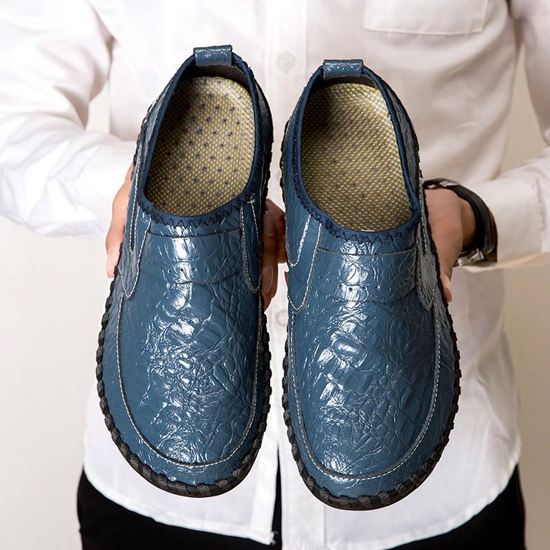 Cuero De Vaca Suave Cosido A Mano Casual Slip On Business Oxfords