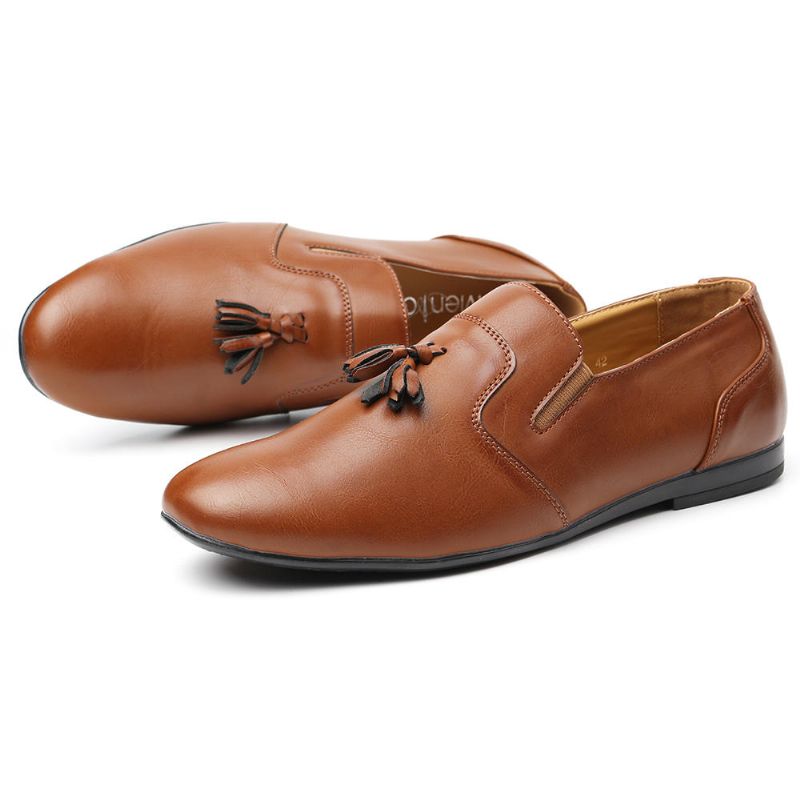 Hombres Antideslizante Borla Decoración Slip On Casual Cuero Oxfords