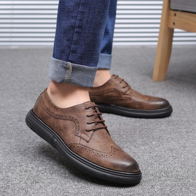 Hombres Brogue Tallado Microfibra Casual Business Leather Oxfords