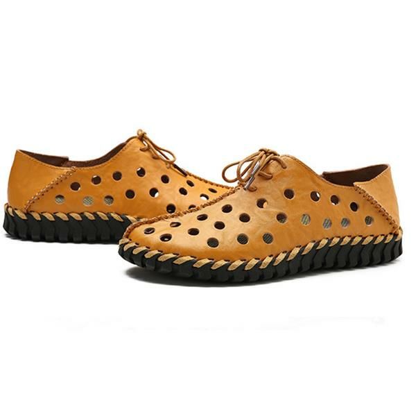 Hombres Casual Costura A Mano Huecos De Cuero Genuino Oxfords